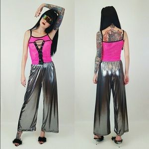 American Apparel Silver Metallic Wide Leg Pants